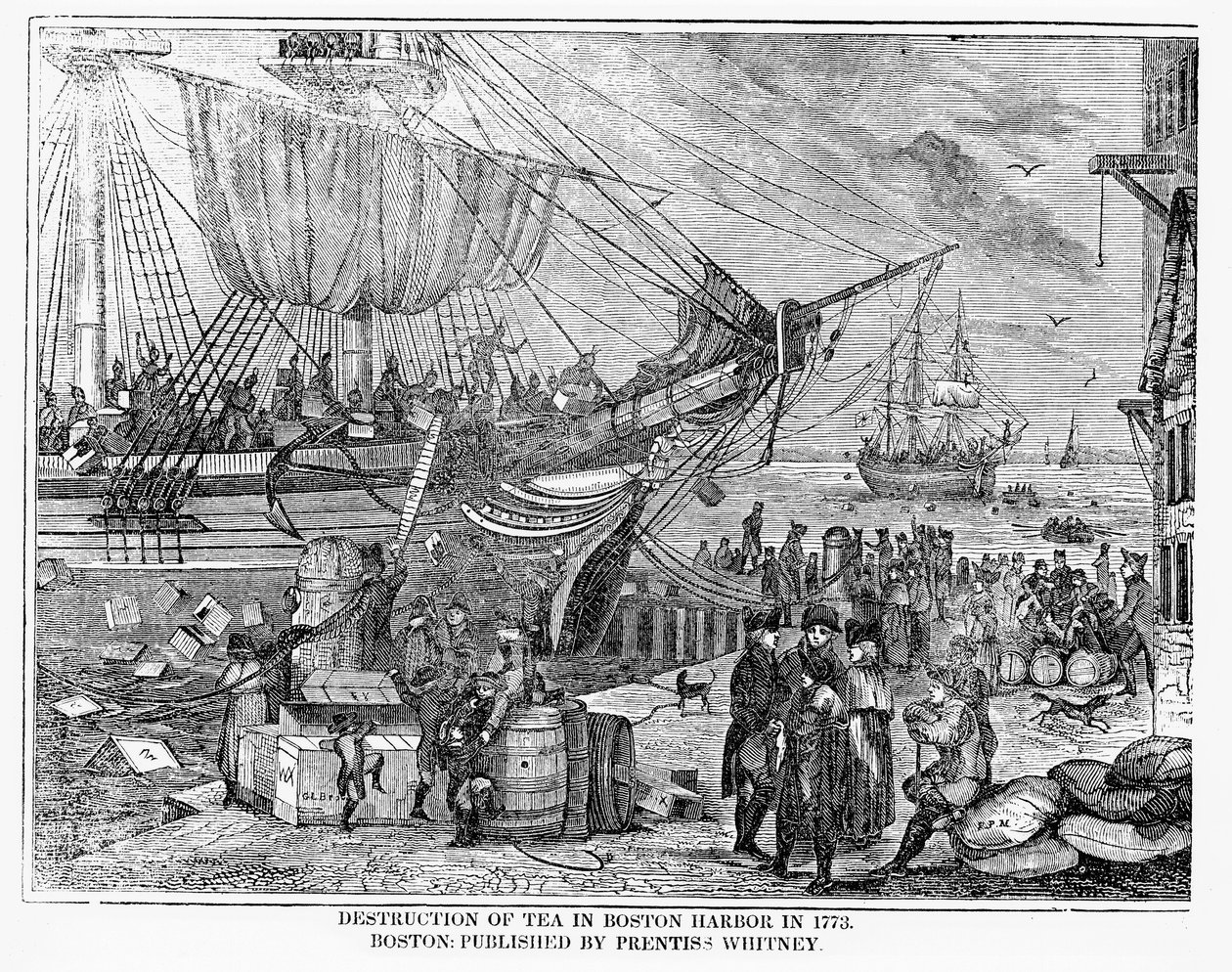 Zničení čaje v Boston Harbor v roce 1773 od American School