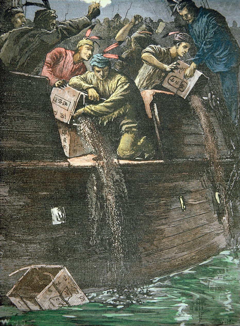 Zničení nákladu čaje, známé jako Boston Tea Party od American School