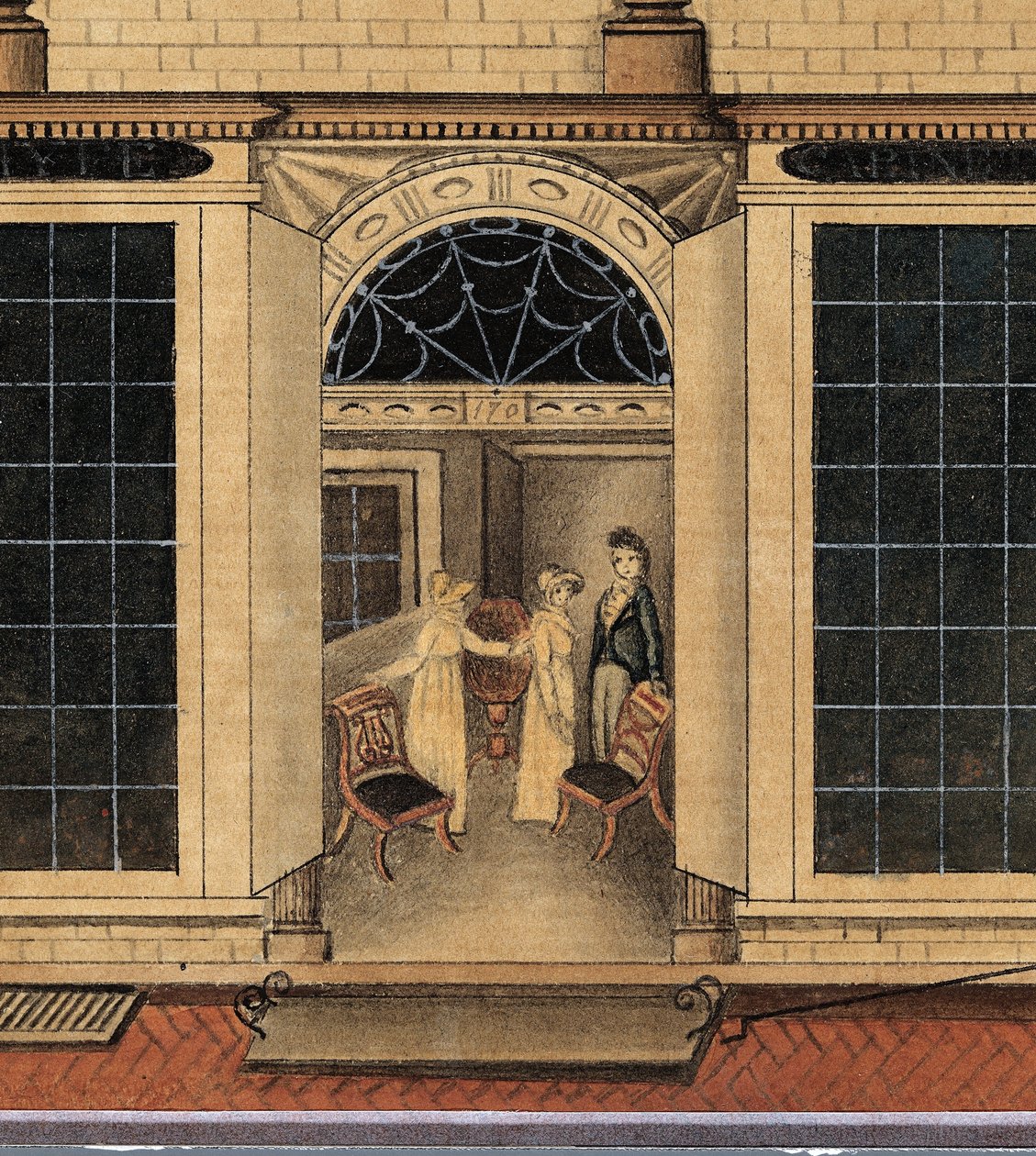 Detail obchodu a skladu Duncana Phyfea na Fulton Street v New Yorku, cca 1817-1820 (akvarel, inkoust a kvaš na bílém položeném papíře) od American School