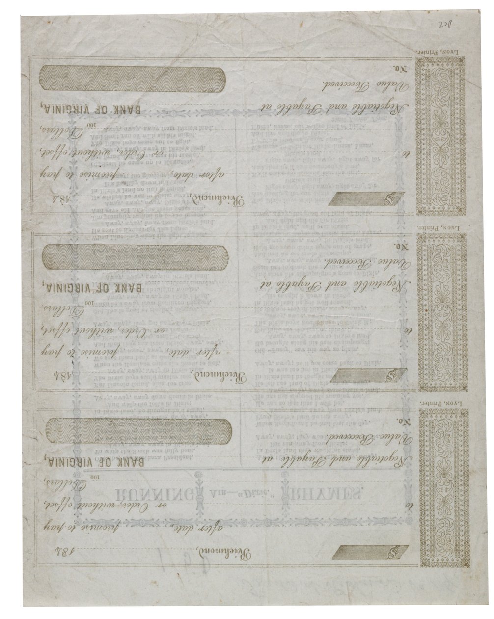 Dixie vytištěno na zadní straně listu šeků, 1861 od American School