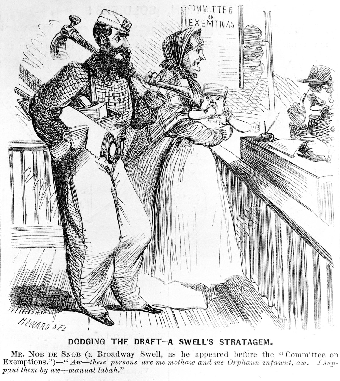 Dodging a Draft - A Swells Stratagem, z Ilustrovaných novin Franka Leslieho, 19. září 1863 od American School