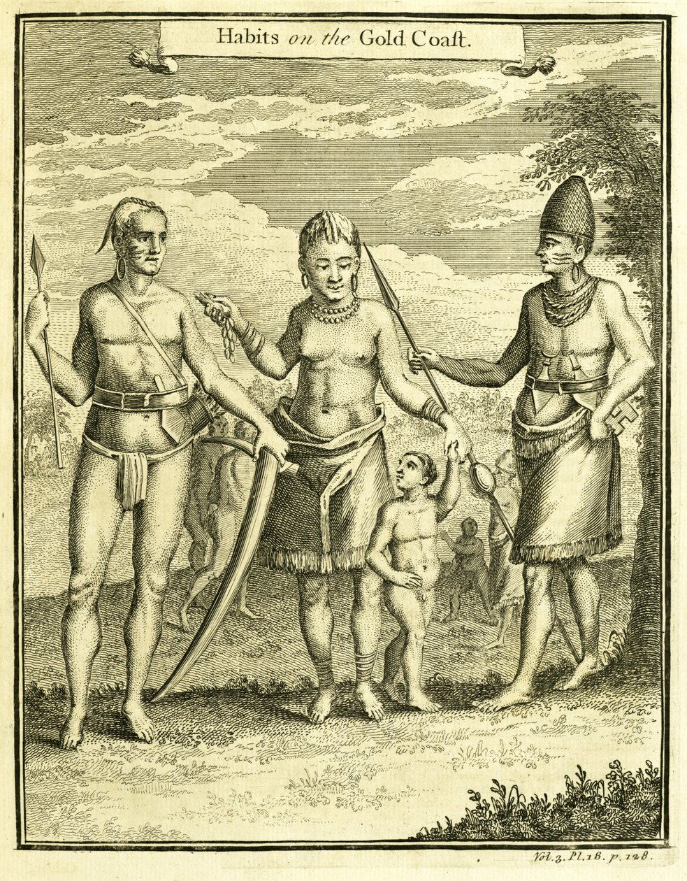 Šaty lidí z Cape Lope Gonsalvo a Rio Gabon, ilustrace z „Habits on the Gold Coast“, Thomas Astley, 1745-47 od American School