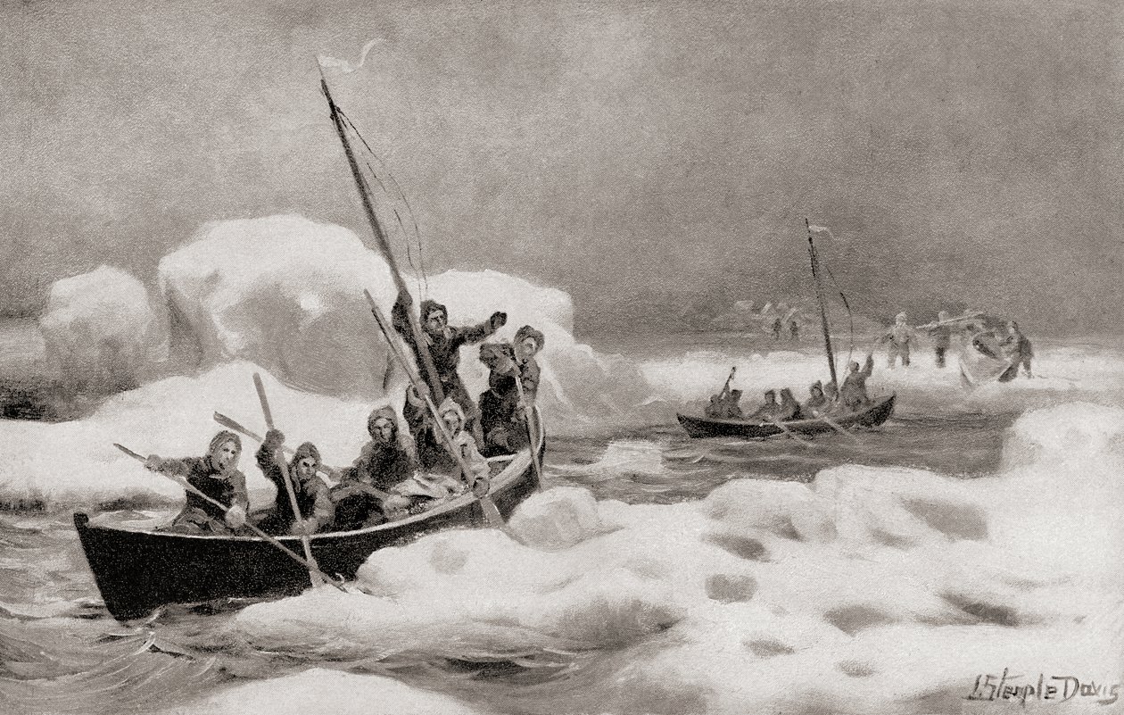 Elisha Kent Kane, vůdce Druhé Grinnellovy expedice z roku 1853, při hledání ztracené výpravy kapitána Johna Franklina v arktických oblastech, z Historie naší země, vydané 1905 (litho) od American School