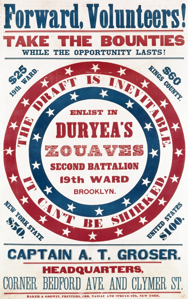 Narukovat do Duryeas Zouaves, druhý prapor, 19th Ward, Brooklyn, kolem roku 1861 od American School