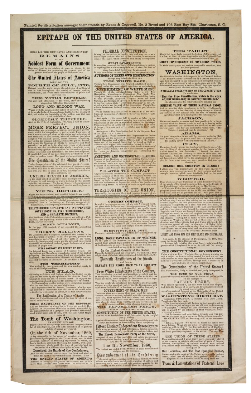 Epitaf o Spojených státech amerických, c.1861 od American School