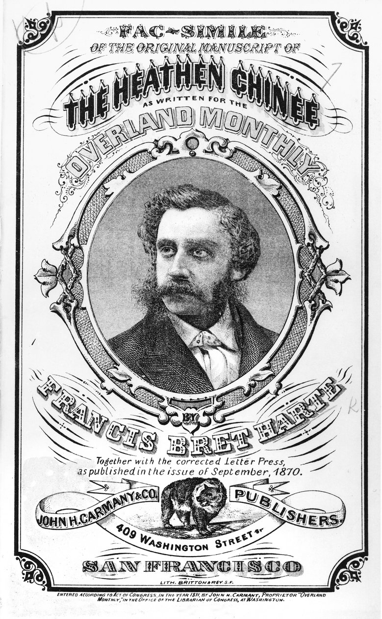 Faksimile původního rukopisu knihy "The Heathen Chinee" od Francise Breta Harteho (1836-1902) z časopisu "Overland Monthly", 1871. od American School