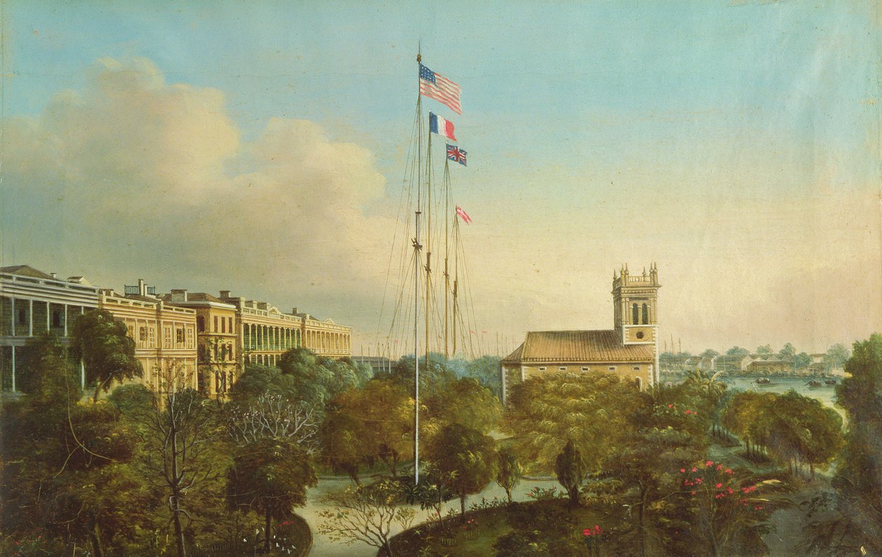 Továrny v Kantonu, Čína, c.1850 od American School