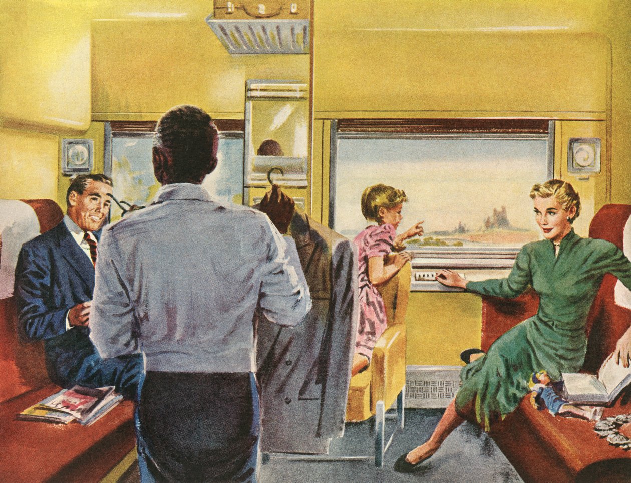 Rodina si užívá kabinu první třídy na výlet vlakem od American School