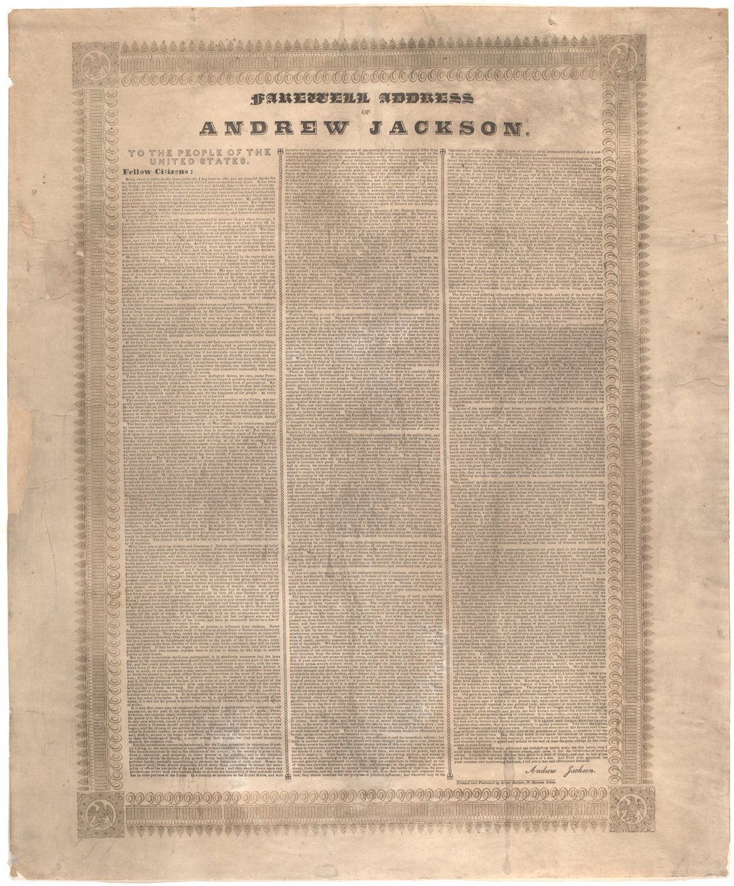 Adresa na rozloučenou Andrewa Jacksona, 1837 od American School