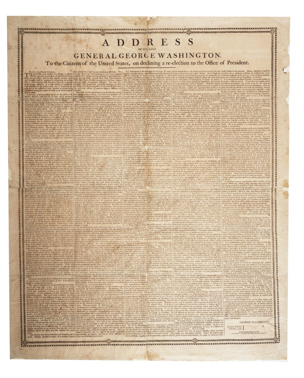 Projev na rozloučenou zesnulého generála George Washingtona, 17. září 1796 od American School