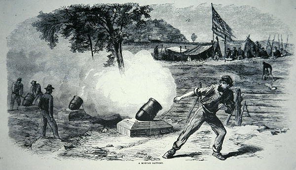 Federal Mortar Battery během americké občanské války (1861-65) (litho) od American School