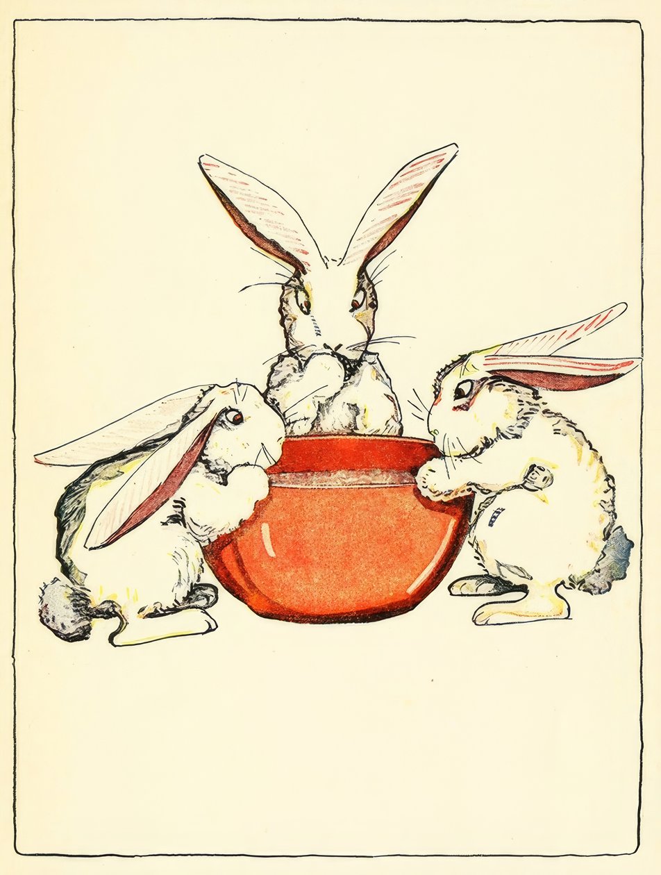 Flopsy, Mopsy a Cotton-Tail měli k večeři chléb, mléko a ostružiny od American School