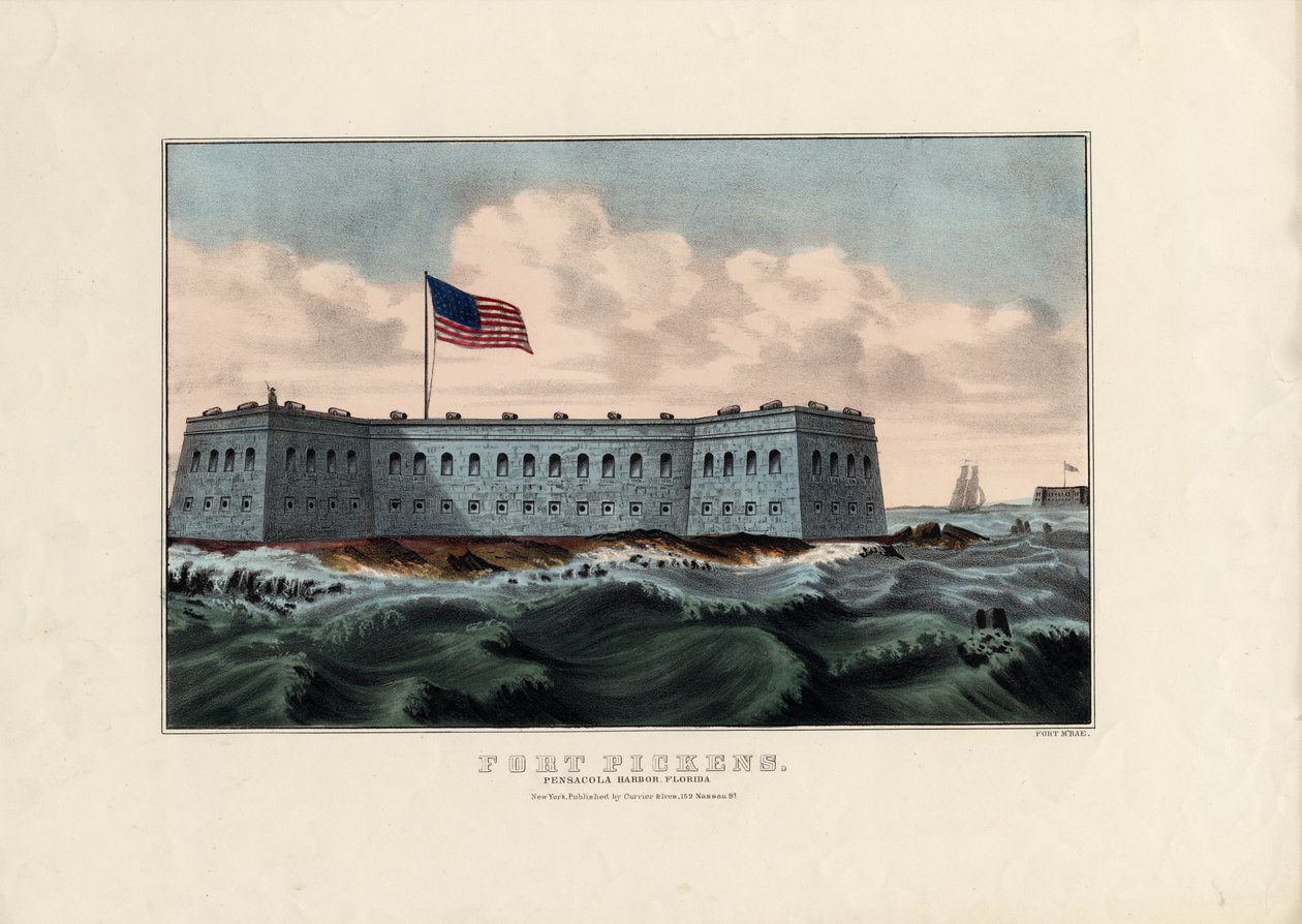 Fort Pickens: Pensacola Harbor, Florida, hospoda. od Currier & Ives, kolem roku 1865 od American School