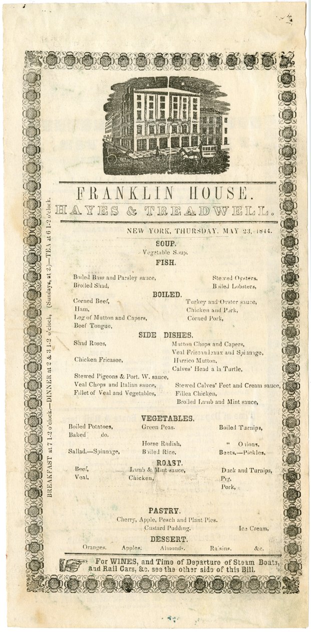 Franklin House Menu pro 23. května 1844, 1844 (ryté menu) od American School