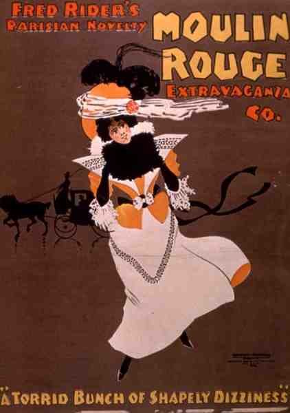Pařížská novinka Freda Ridera, „Moulin Rouge Extravaganza Company“ (barevné lito) od American School