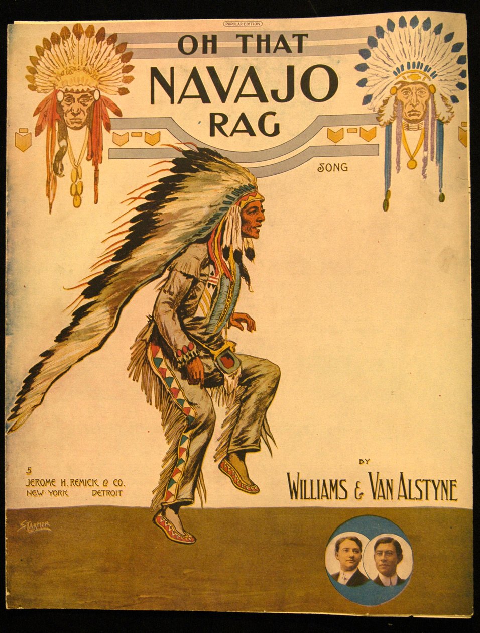 Přední strana obálky Oh that Navajo Rag od Williamse a Van Alstyne, kolem roku 1912 od American School