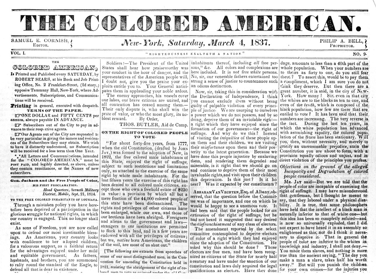 Titulní strana The Colored American, 4. března 1867 (novinový papír) od American School