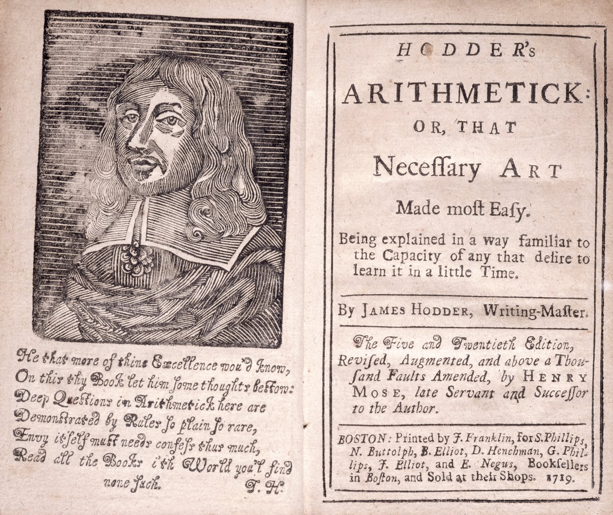 Frontispis a titulní strana pro Hodders Arithmetic or, That Necessary Art Made most Easy, James Hodder, 1719 od American School