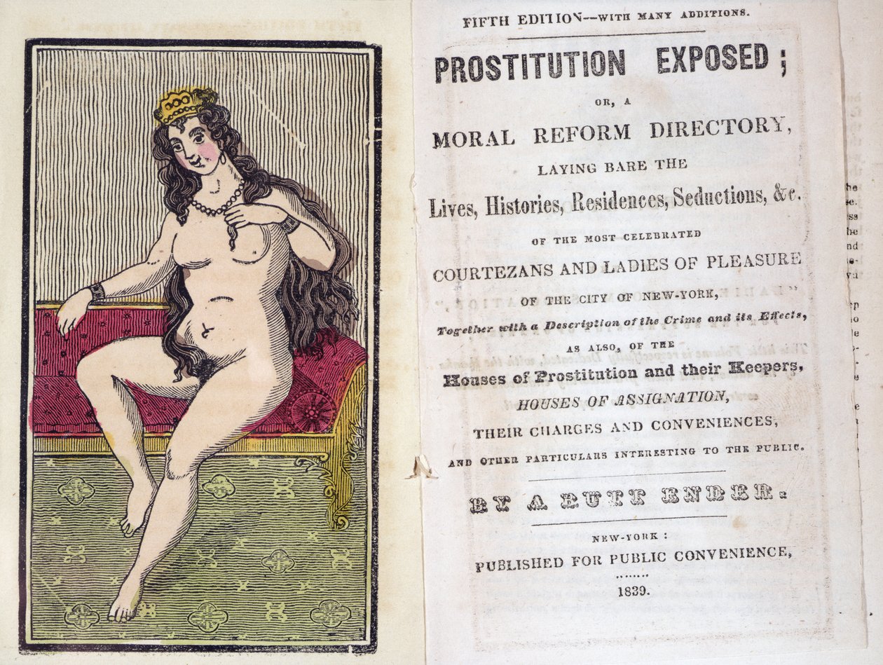 Frontispis a titulní strana k prostituci vystavené A. Buttem Enderem, vydáno v New Yorku 1839 od American School