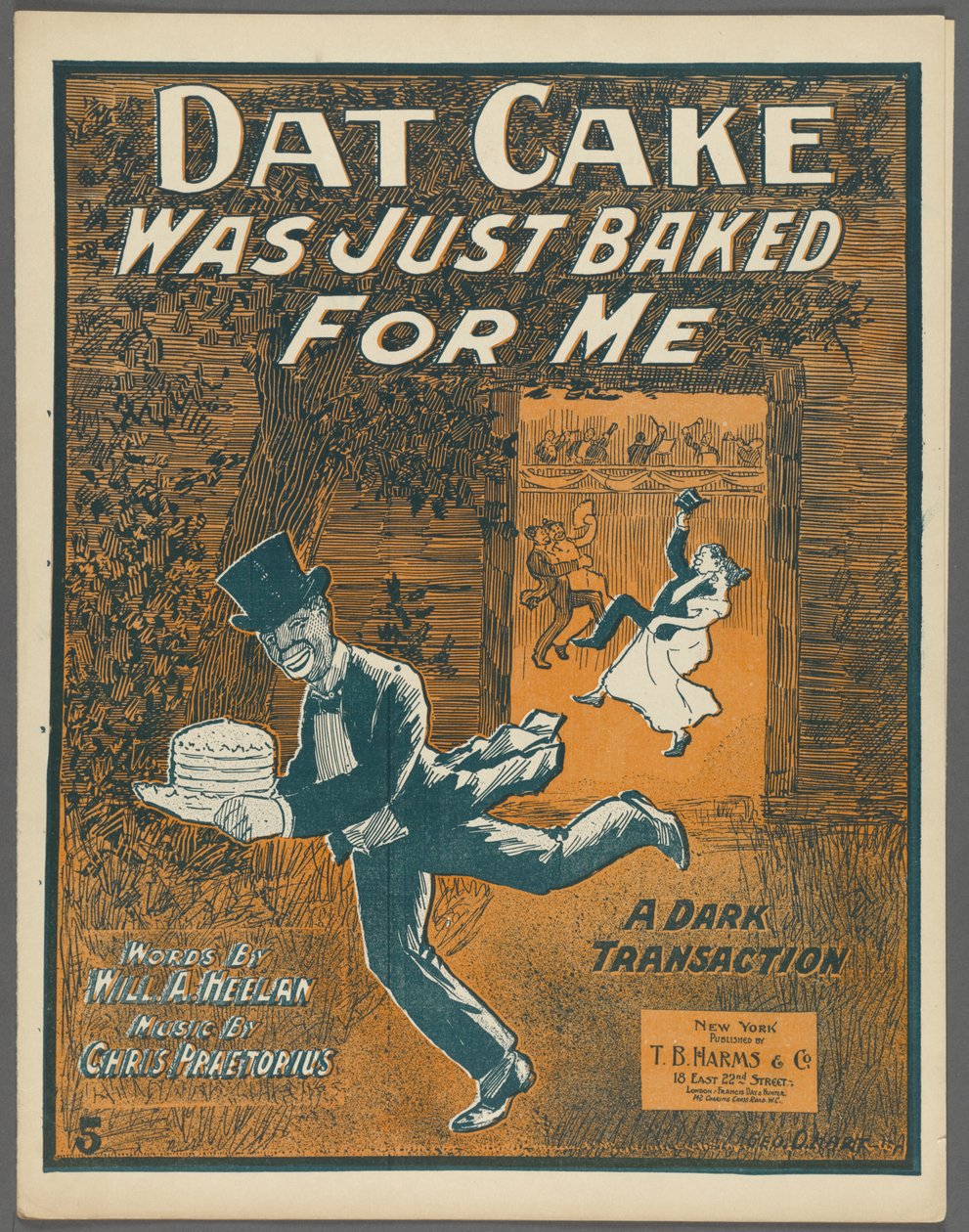 Frontispice pro "Dat Cake byl právě upečen pro mě" od Willa A. Heelana a Chrise Praetoriuse, kolem roku 1898 od American School