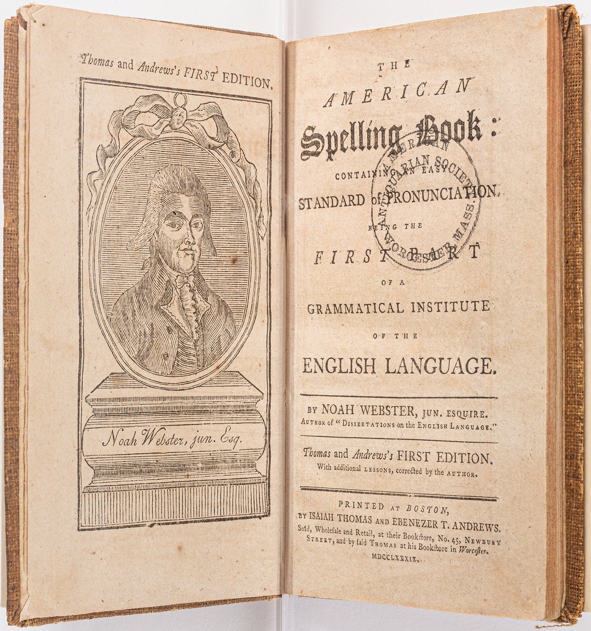 Frontispis z „The American Spelling Book“ od Noaha Webstera, Boston, 1789 od American School
