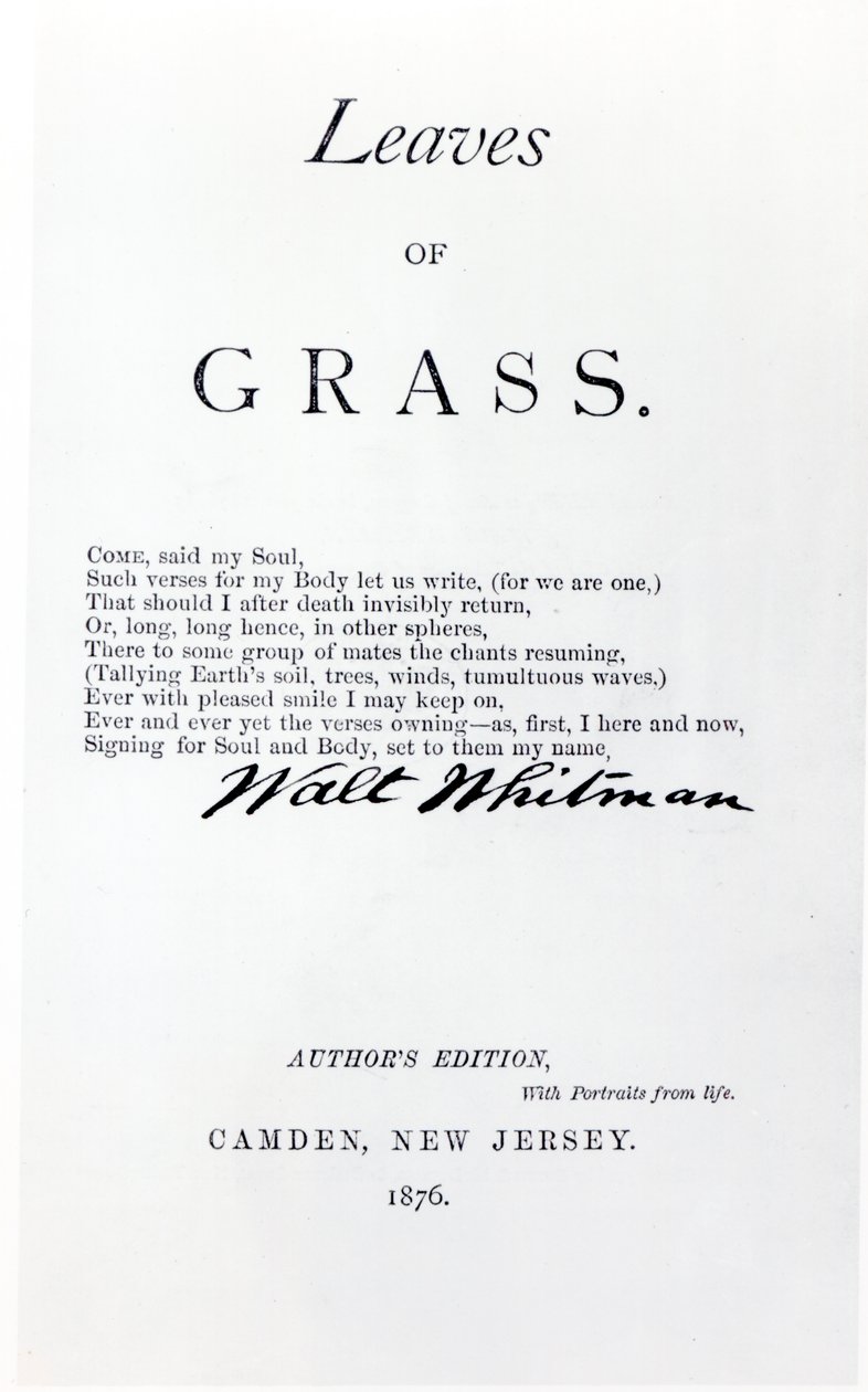 Frontispis k Listům trávy od Walta Whitmana (1819-92), pub. v roce 1876 od American School