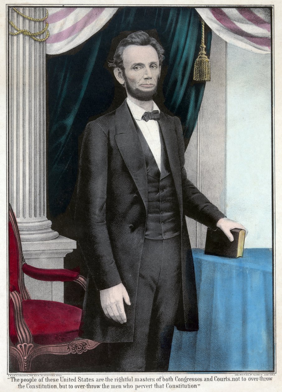Celoplošný portrét Abrahama Lincolna, pub. 1865 (barevná litografie) od American School