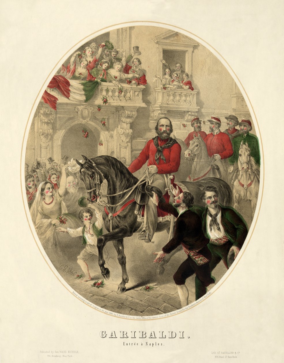 Garibaldi, entrée a Neapol, hospoda. 1860 (ručně kolorovaná rytina) od American School