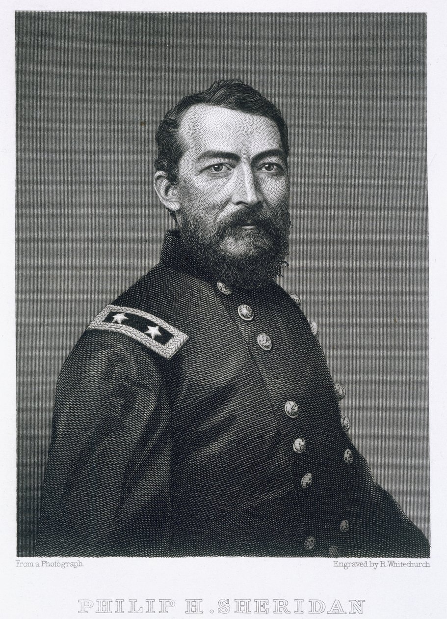 Generál Philip Sheridan, vyrytý z fotografie Roberta E. Whitechurch (1814-c.1883) od American School