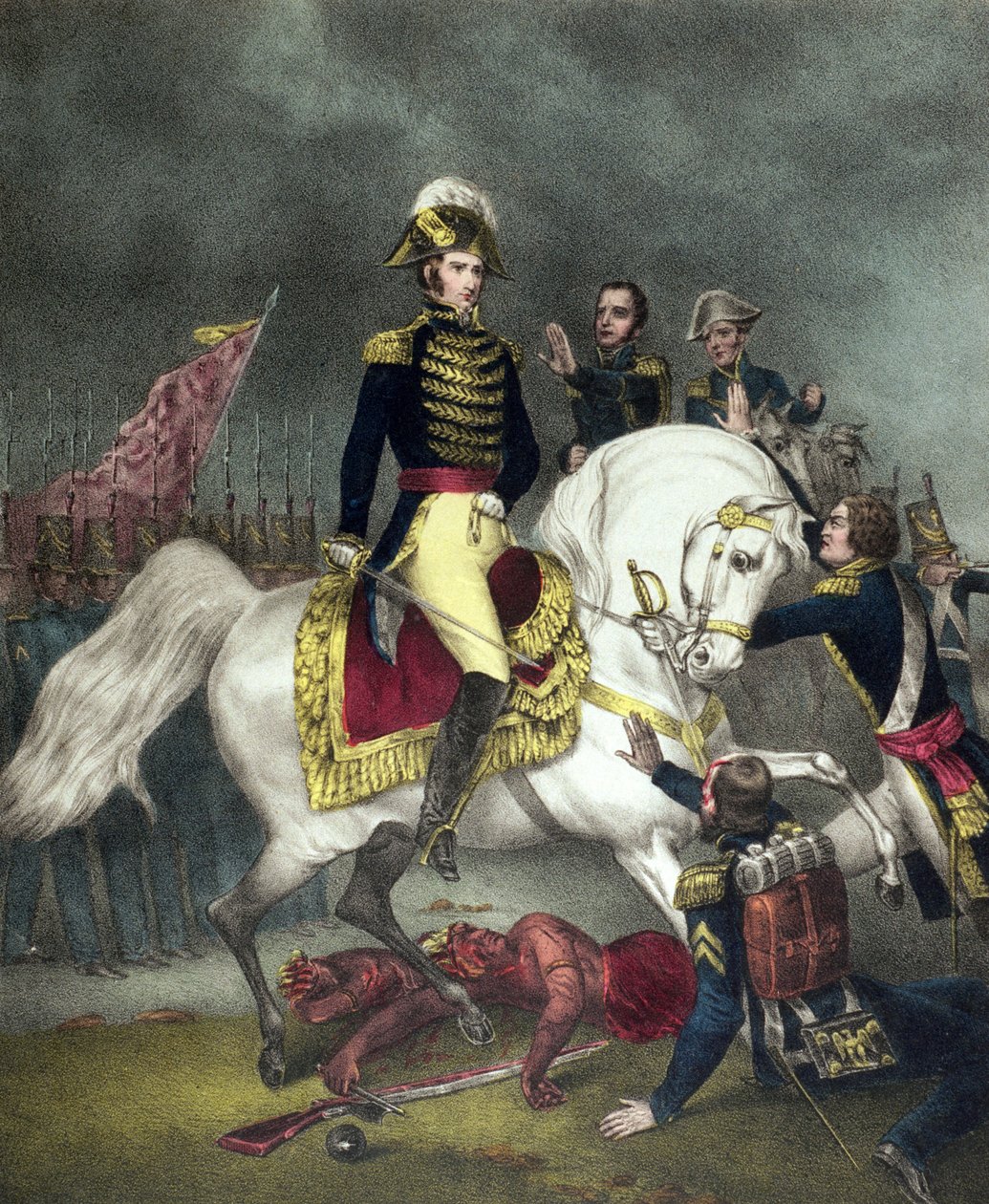 Generál William Henry Harrison v bitvě u Tippecanoe v roce 1811 od American School