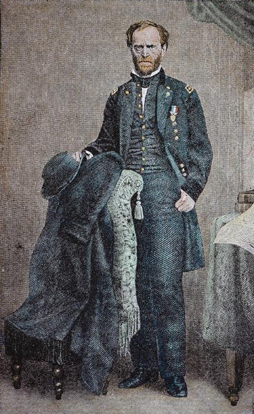 Generál William T. Sherman (1820-91) (barevné lito) od American School