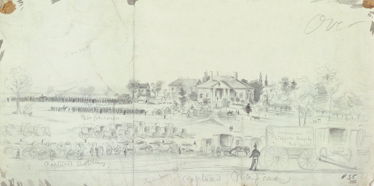 Celkový pohled na závěr bitvy, ze Sketchbooků občanské války od American School