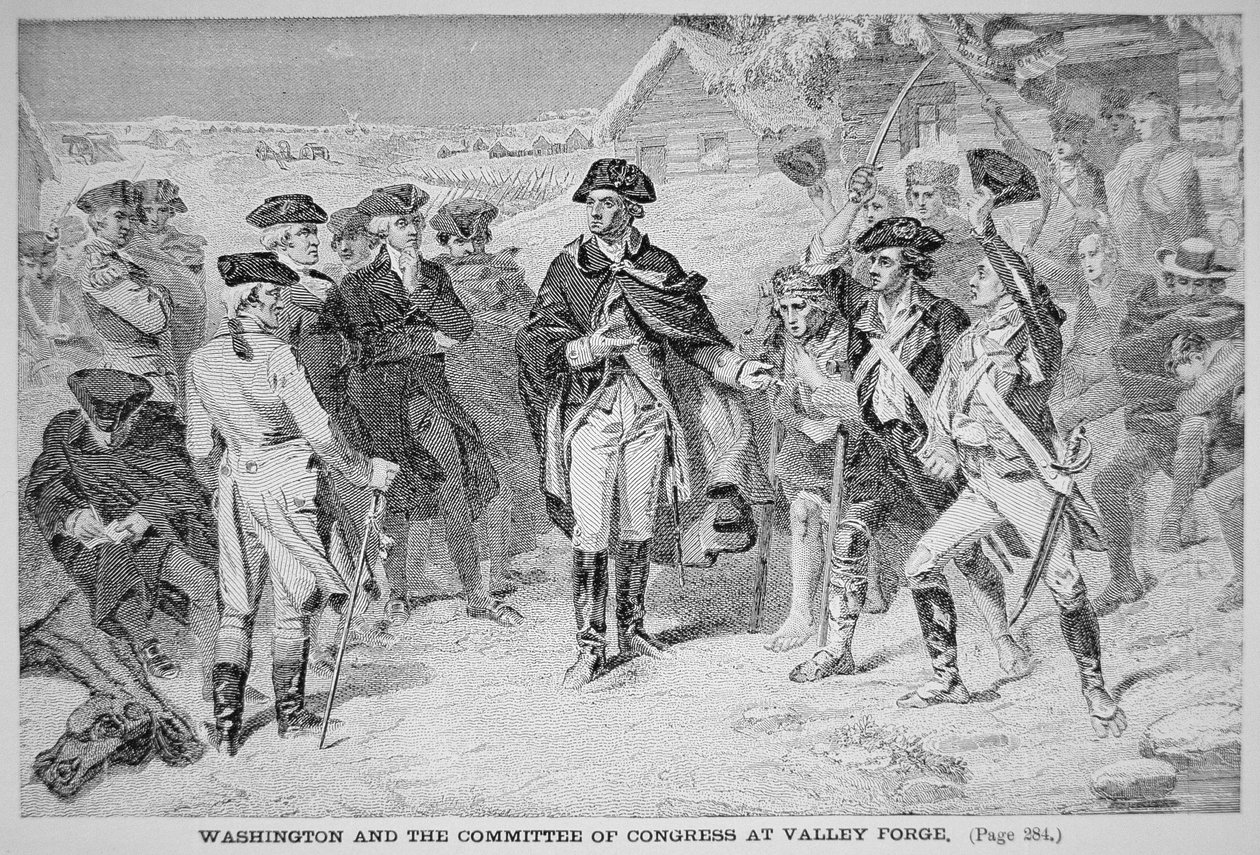 George Washington ve Valley Forge se svou kontinentální armádou, zima a jaro od American School