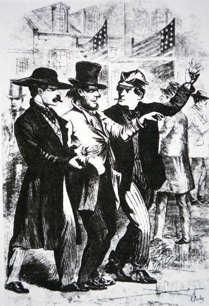 Opít voliče, aby ovlivnil jeho hlas ve volbách v roce 1864 (rytina) od American School