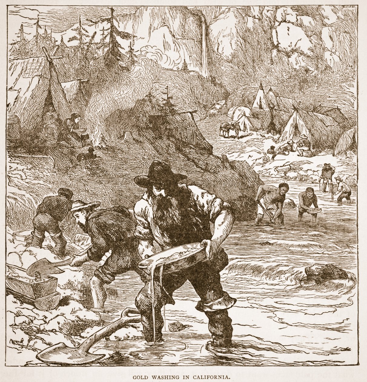 Praní zlata v Kalifornii, z knihy pub. 1896 od American School