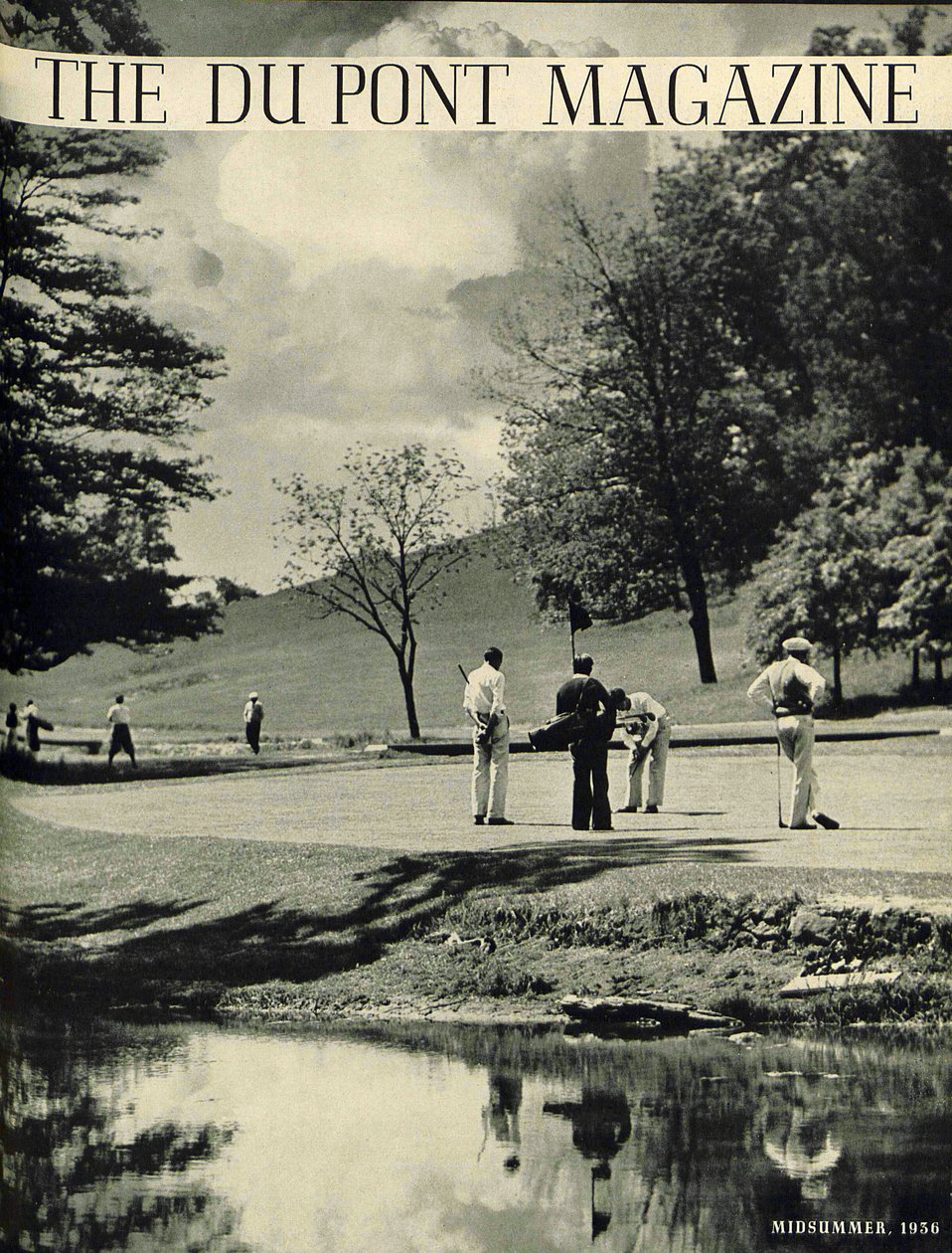 Golfisté, přední strana časopisu DuPont Magazine, červenec-srpen 1936 od American School