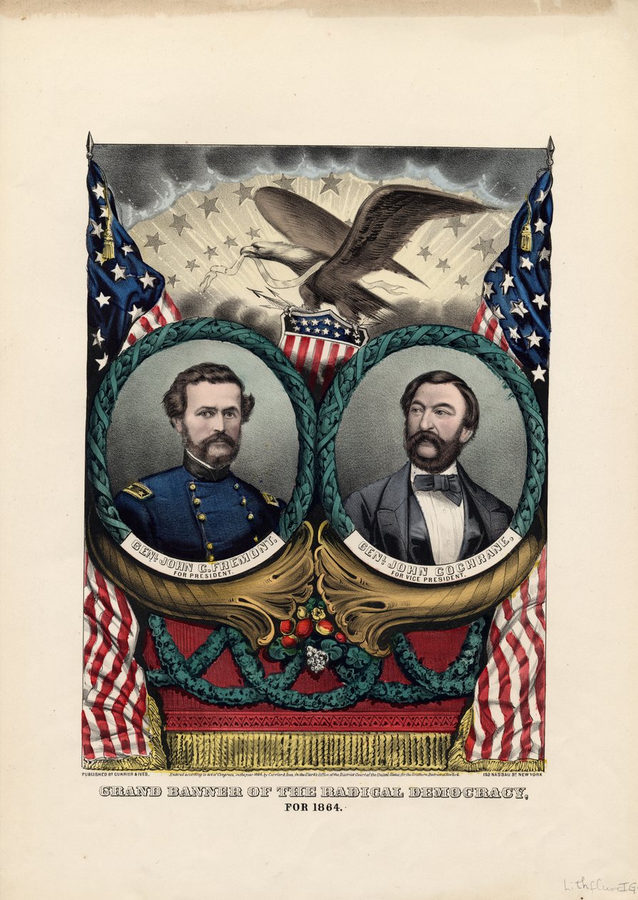 Velký prapor radikální demokracie, pro 1864, hospoda. od Currier & Ives, 1864 od American School