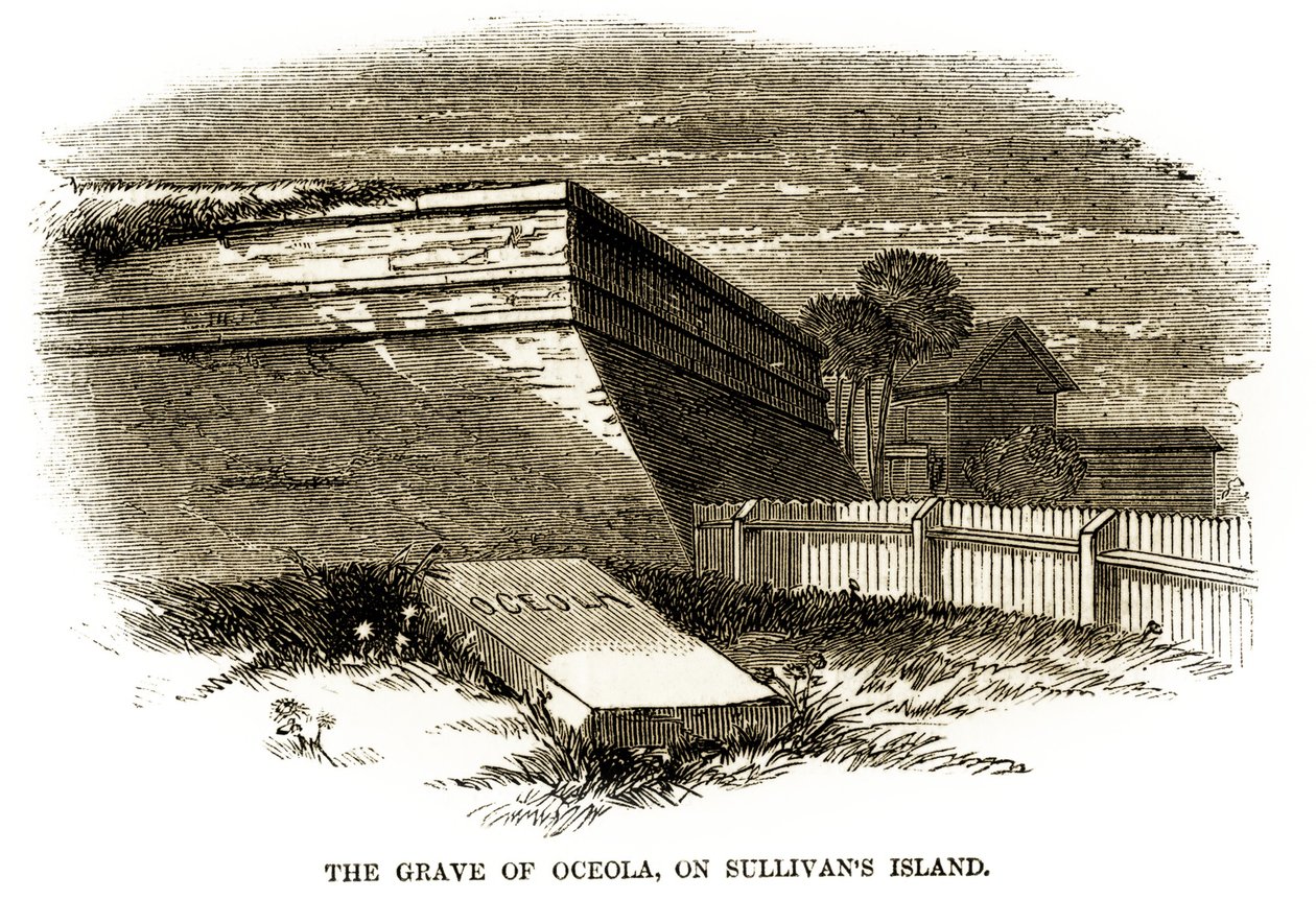 Hrob náčelníka Seminole Osceola, jak se objevil vedle severozápadní bašty Fort Moultrie v roce 1860, těsně před americkou občanskou válkou od American School