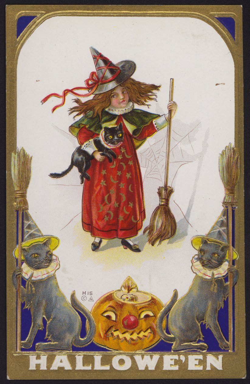 Halloweenské přání (barevná litografie) od American School