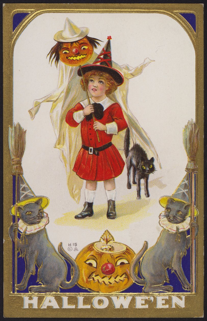 Halloweenské přání (barevná litografie) od American School