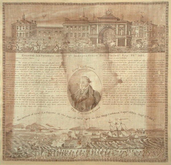Kapesník připomínající příchod generála Lafayetta (1757-1834) v roce 1824 (bavlna) od American School