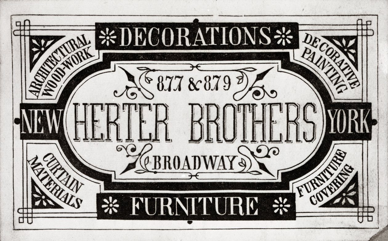 Herter Brothers, Decorations, Furniture, 877 & 879 Broadway, New York (litho [obchodní karta]) od American School