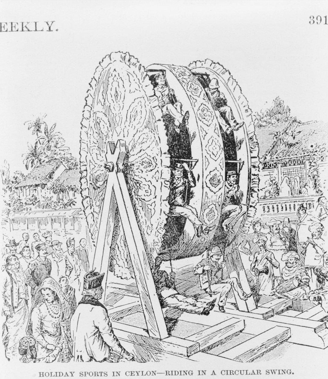 Prázdninové sporty na Cejlonu, jízda na kruhovém kole, kolem roku 1893 (ilustrace) od American School