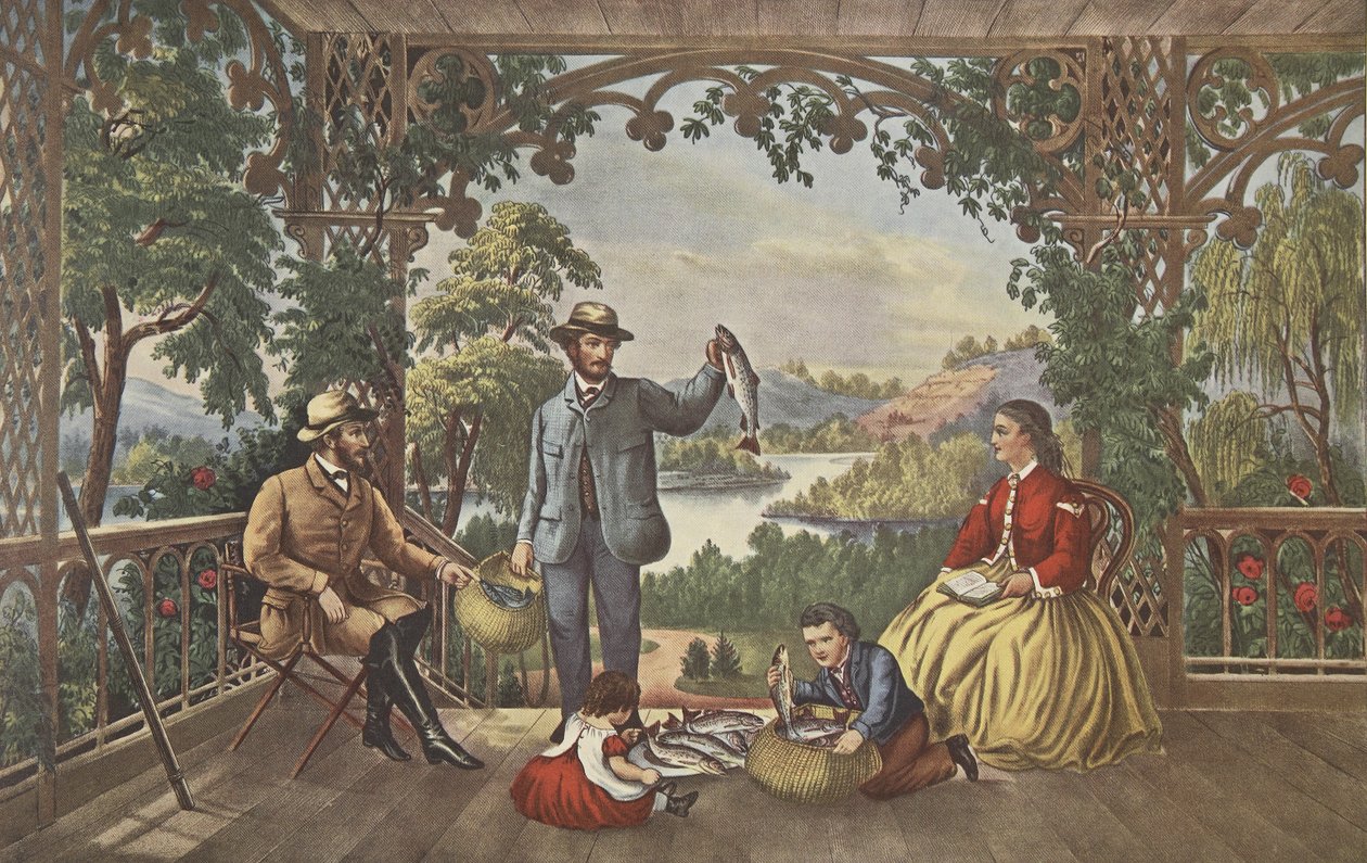 Home From The Brook, The Lucky Fisherman, hospoda. 1867, Currier & Ives od American School