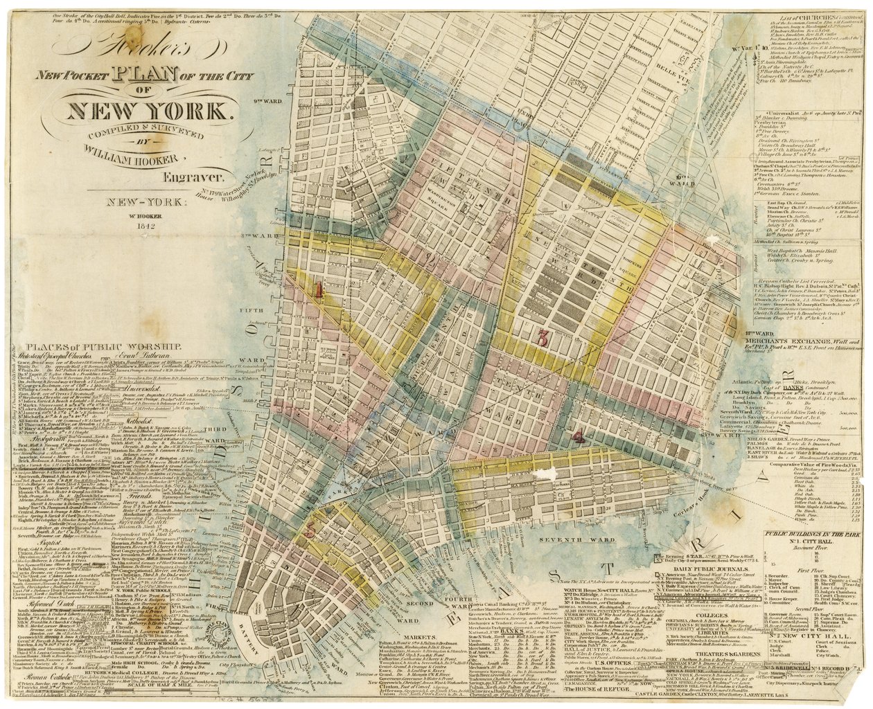 Hookerův nový kapesní plán města New York, sestavil a prozkoumal William Hooker, 1842 od American School