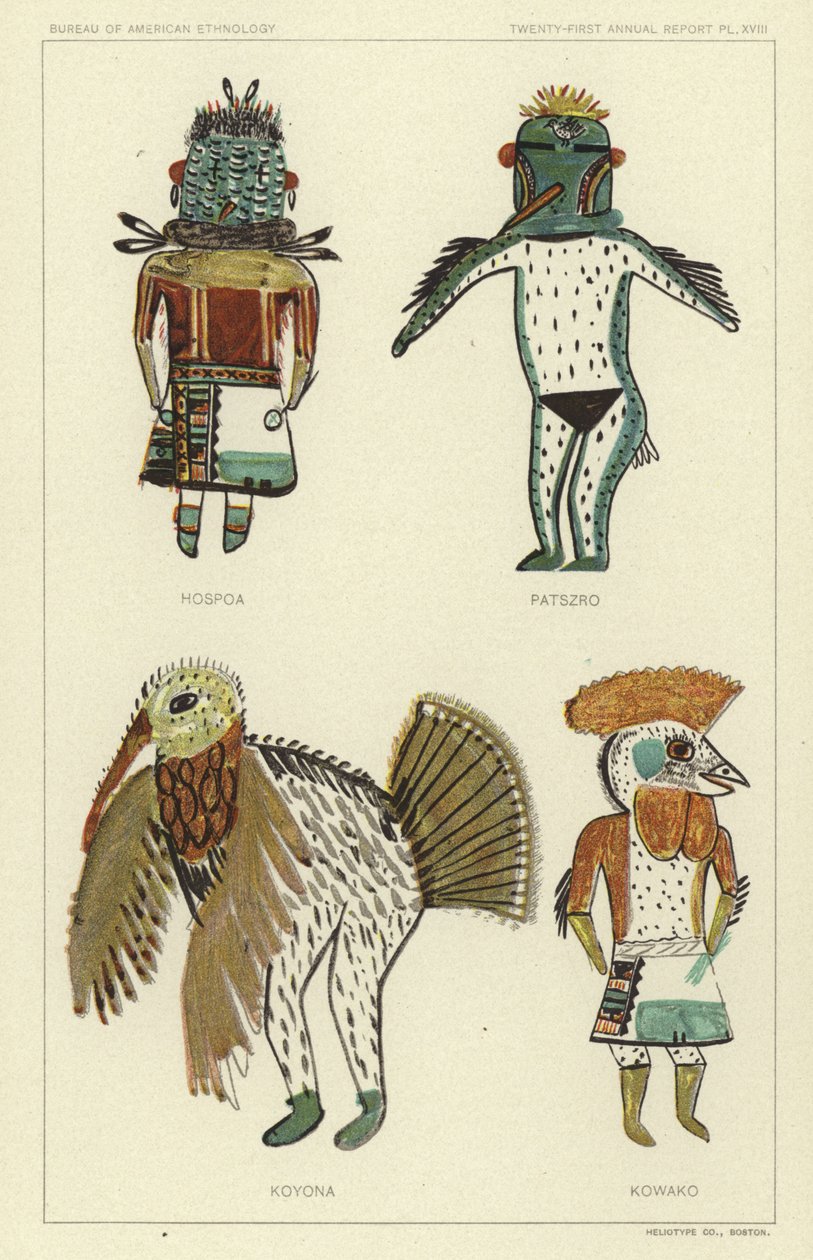 Hospoa, Paszro, Koyona, Kowako (barevná litografie) od American School