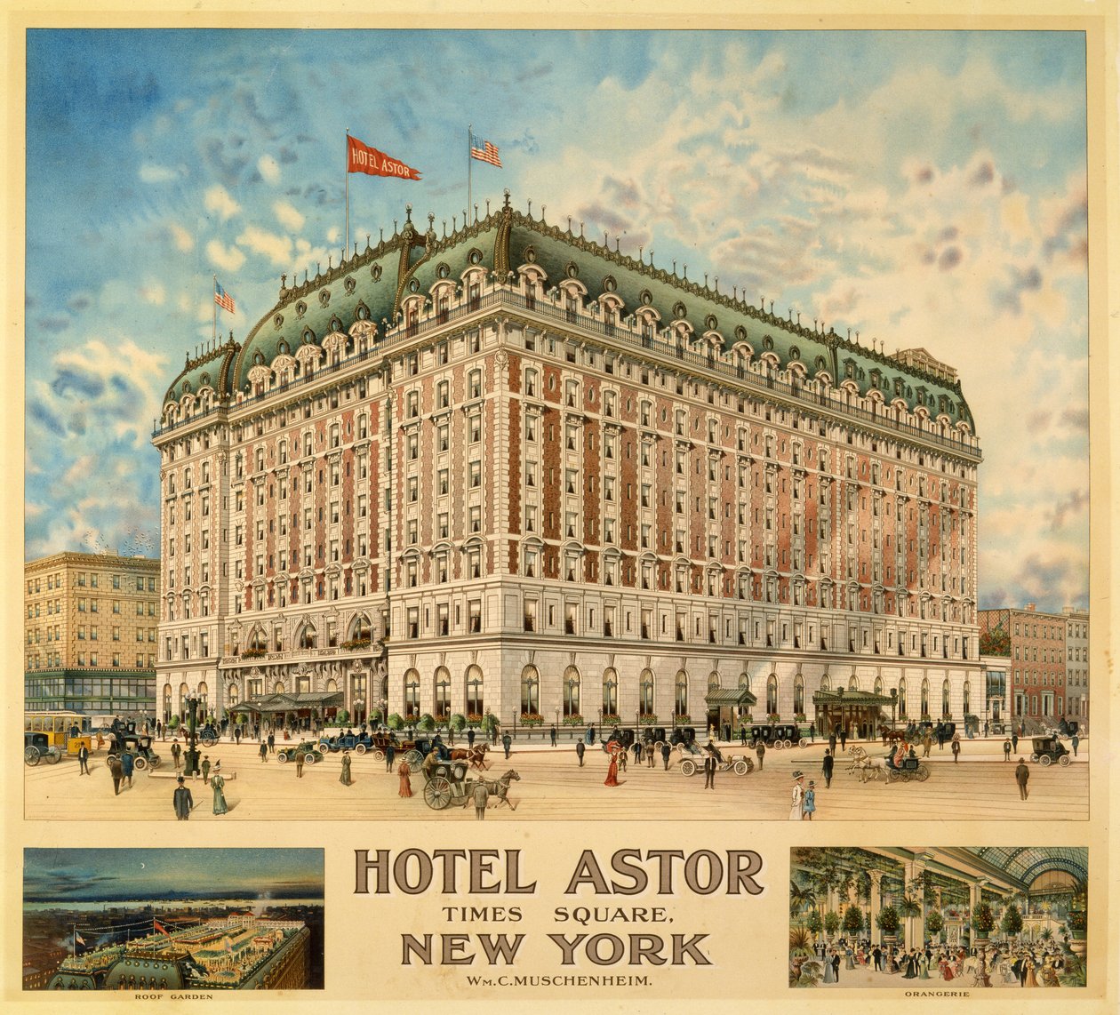 Hotel Astor, Times Square, New York, Wm. C. Muschenheim od American School