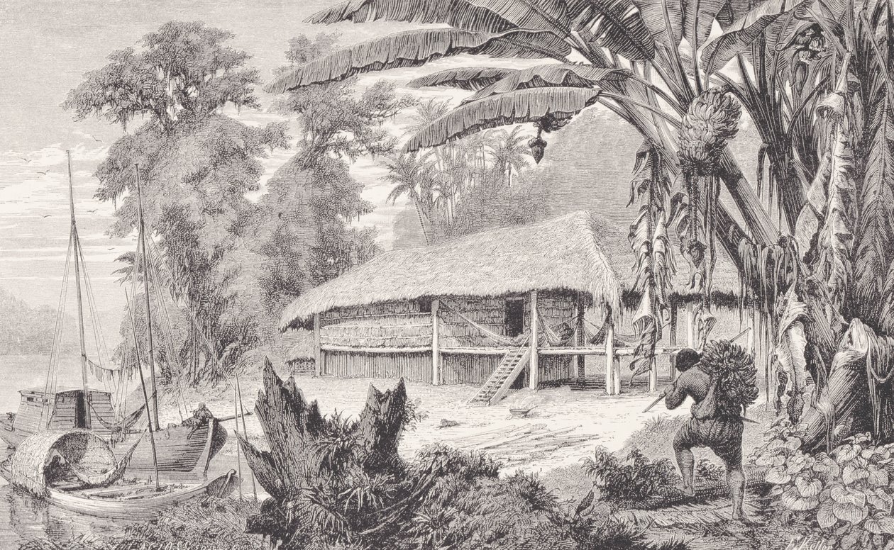 Dům bohatého indického sběratele kaučuku, z „Řeky Amazonky a Madeiry“, od Franze Kellera, 1874 od American School