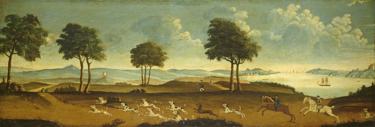 Lovecká scéna s přístavem, 18. století od American School