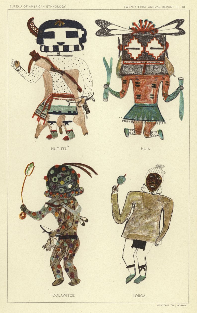 Hututu, Huik, Tcolawitze, Loiica (barevná litografie) od American School